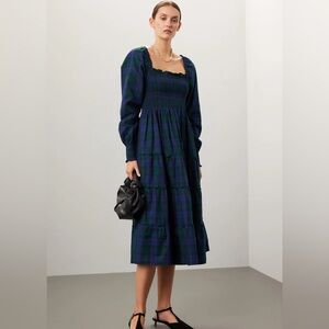 Hill House Tartan Long Sleeve Dress in Blue and Green